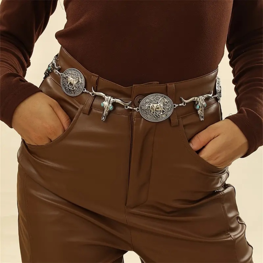 THUNDERBIRD CONCHO WESTERN SILVER BELT ADJUSTABLE BUCKLE MENS WOMENS NWT - Picture 2 of 3